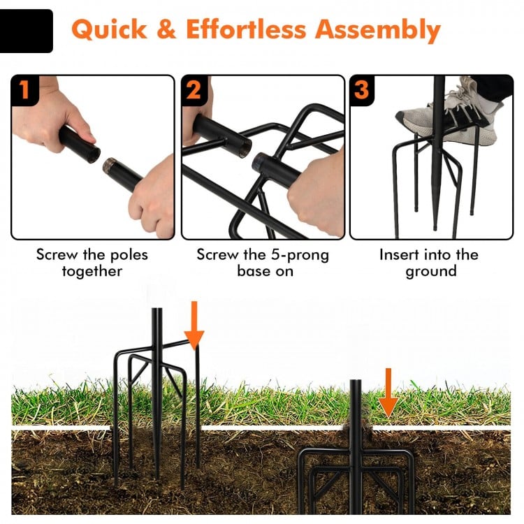 String Light Poles 2 Pack Outdoor Metal Poles with Top Arc Hook and 5-Prong Base-10 ft