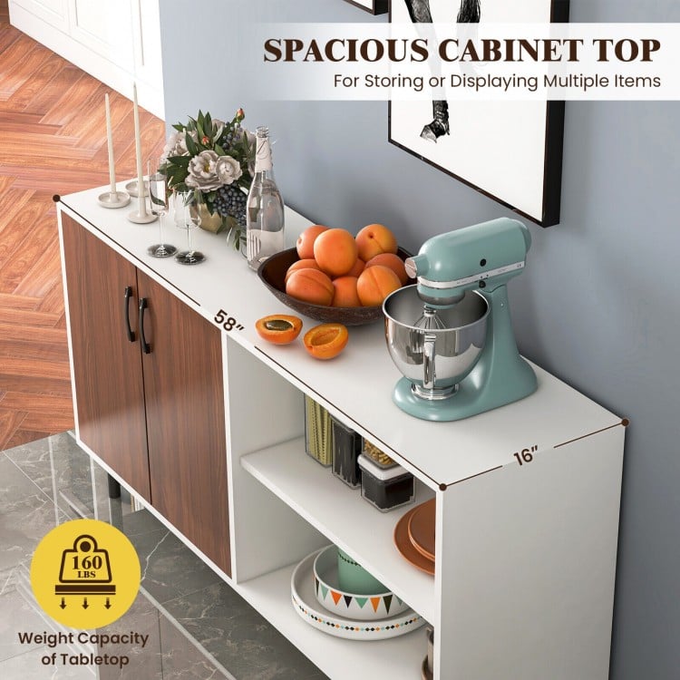 Modern Buffet Sideboard with 2 Doors and Open Compartments-Walnut