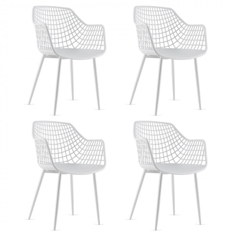 Set of 4 Heavy Duty Modern Dining Chair with Airy Hollow Backrest-White