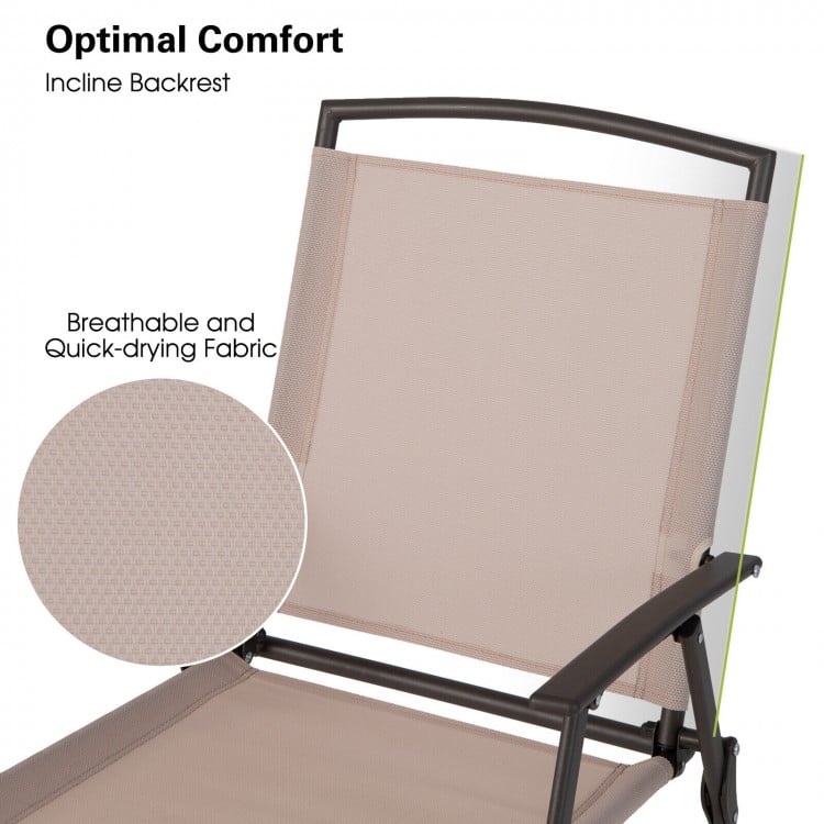 Set of 2 Patio Dining Chairs with Armrests and Rustproof Steel Frame-Beige