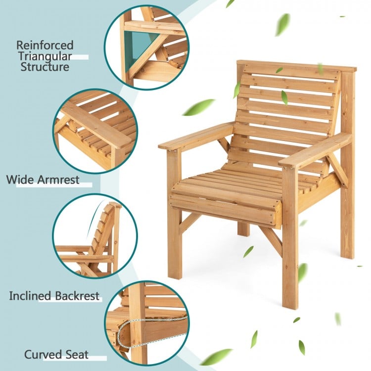 Outdoor Solid Fir Wood Chair with Inclined Backrest-Brown