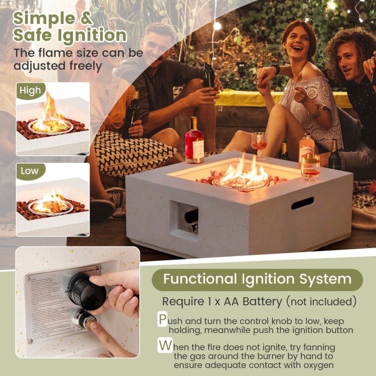 28 Inch 40000 BTU Square Propane Gas Fire Pit with PVC Cover