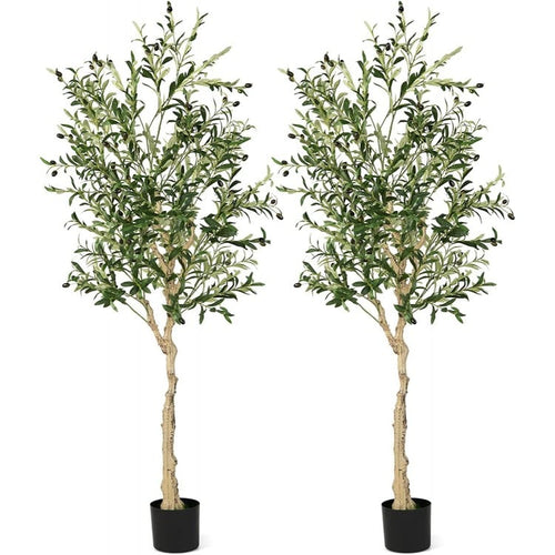 6 Feet Artificial Olive Tree in Cement Pot-2 Pieces