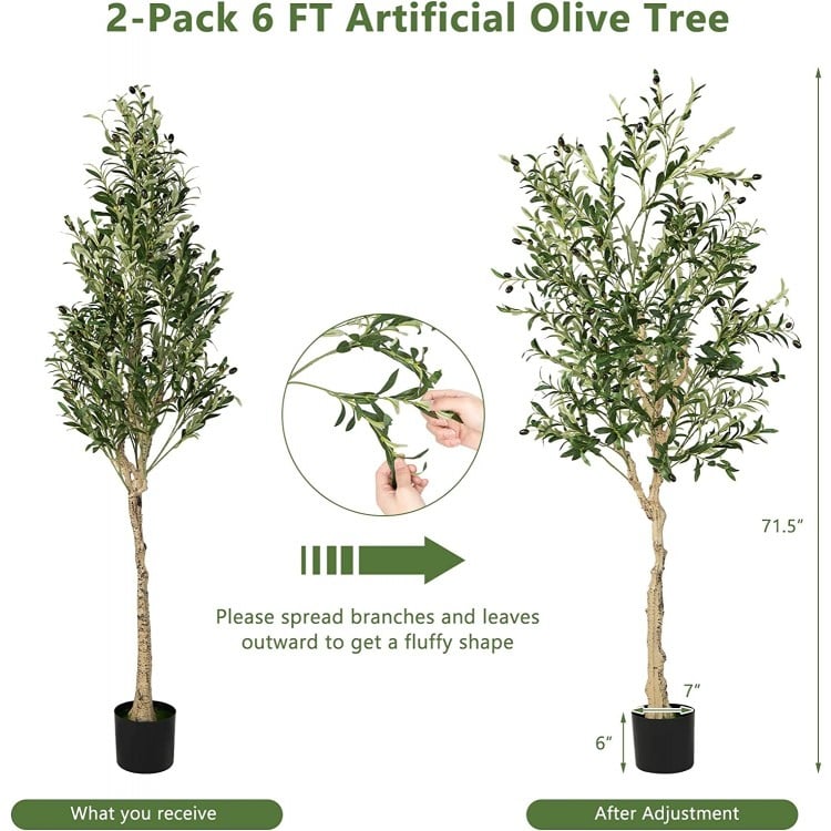 6 Feet Artificial Olive Tree in Cement Pot-2 Pieces