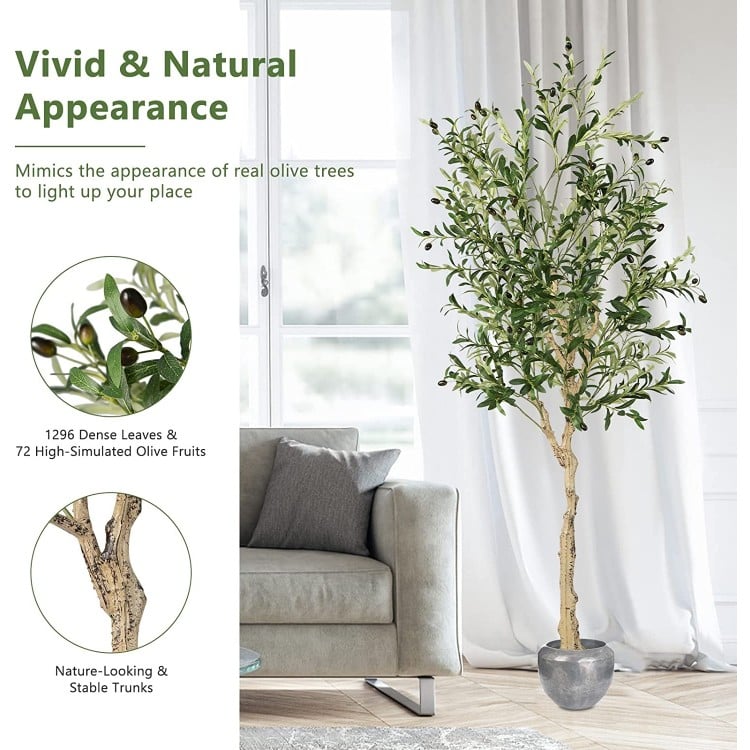 6 Feet Artificial Olive Tree in Cement Pot-2 Pieces