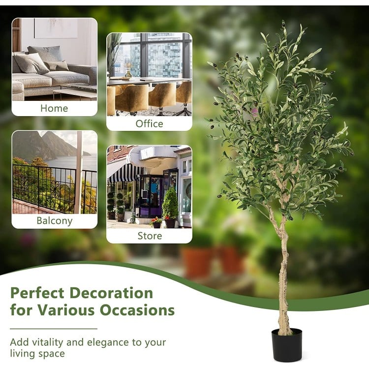 6 Feet Artificial Olive Tree in Cement Pot-2 Pieces