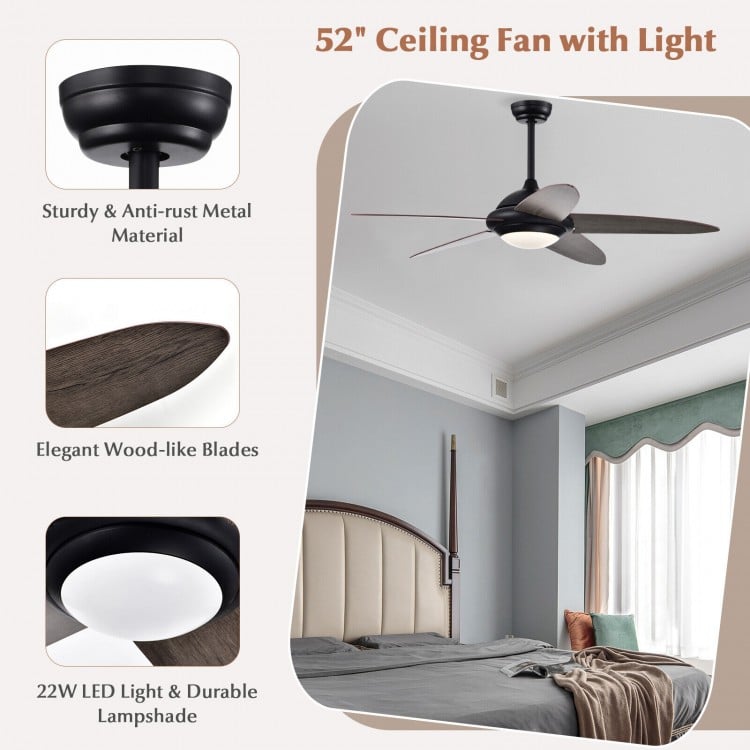 Ceiling Fan with Lights and 3 Lighting Colors-Black