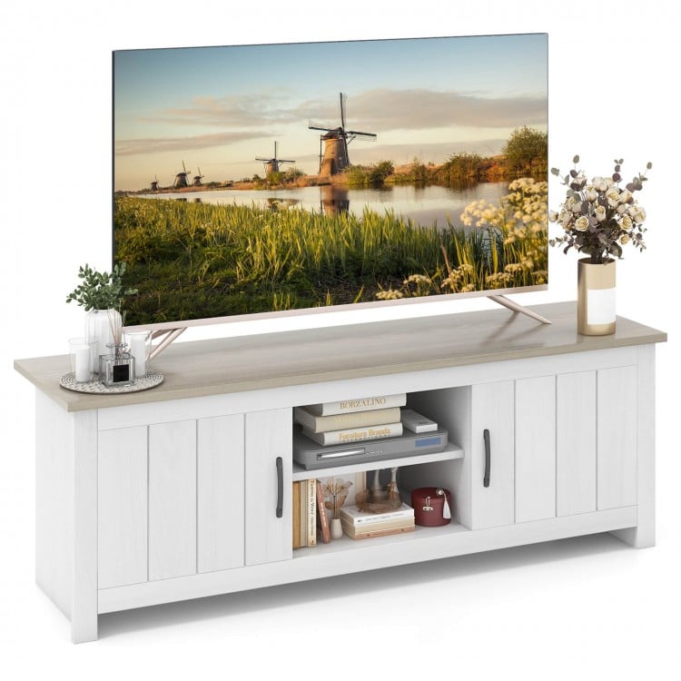 TV Stand with 2 Cabinets and Open Shelves for TVs up to 65 Inch-Natural