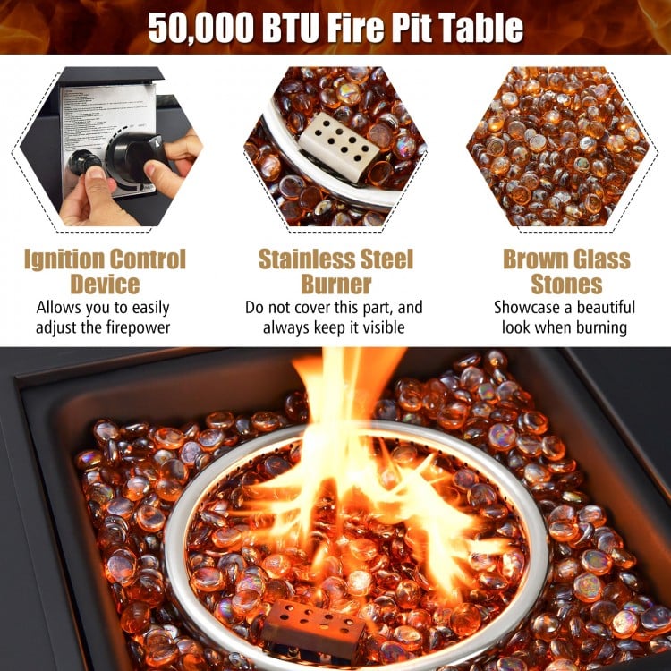 50,000 BTU 32 Inch Square Propane Gas Fire Pit Table