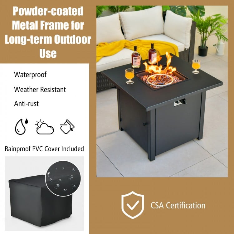 50,000 BTU 32 Inch Square Propane Gas Fire Pit Table
