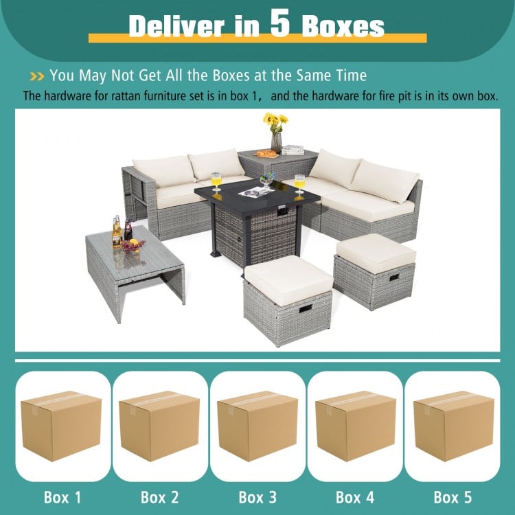 9 Pieces Outdoor Patio Furniture Set with 32-Inch Propane Fire Pit Table