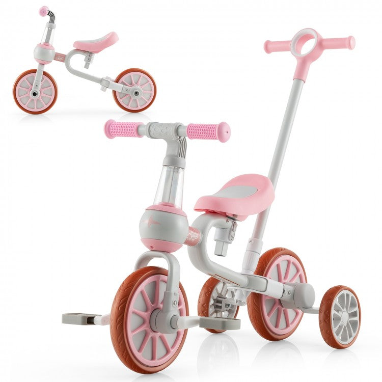 4-in-1 Kids Tricycle with Adjustable Parent Push Handle, Balance Bike & Training Trike for Ages 2–4