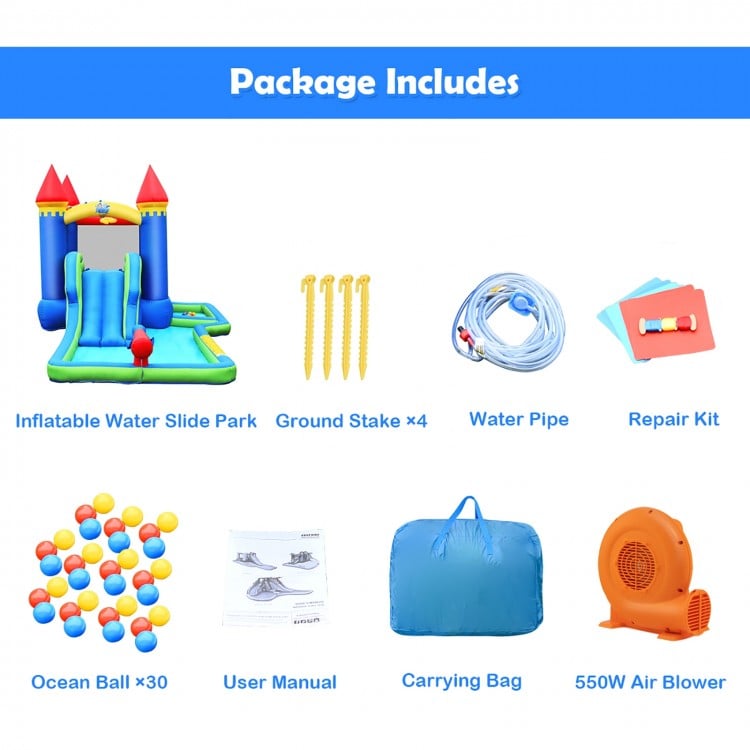 Inflatable Bounce House Castle Water Slide with Climbing Wall and 550W Blower
