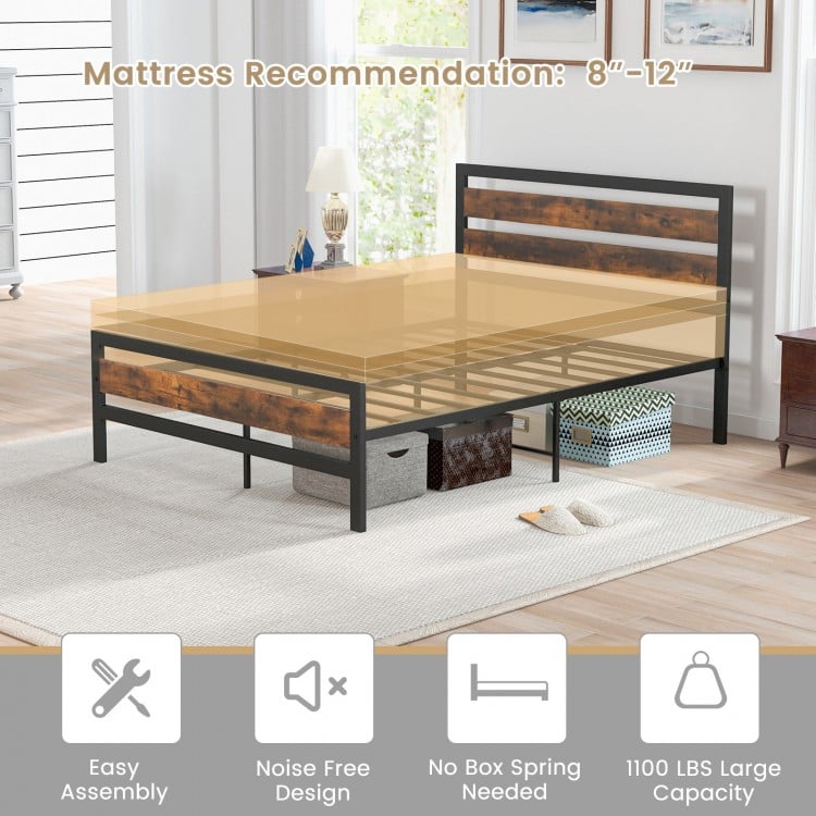 Full/Queen Industrial Bed Frame with Rustic Headboard and Footboard-Full Size