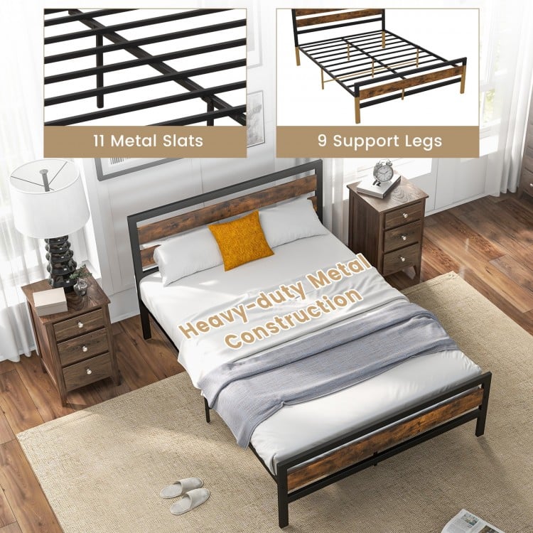 Full/Queen Industrial Bed Frame with Rustic Headboard and Footboard-Full Size