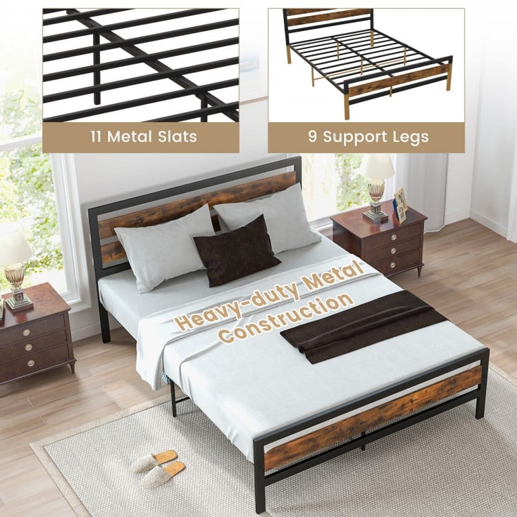 Full/Queen Industrial Bed Frame with Rustic Headboard and Footboard-Queen Size