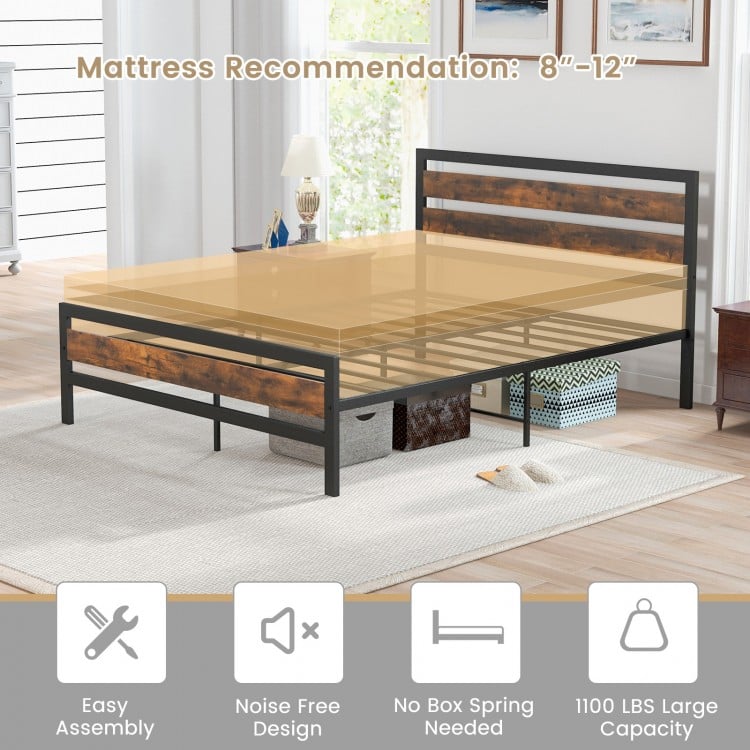 Full/Queen Industrial Bed Frame with Rustic Headboard and Footboard-Queen Size