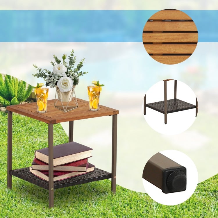 3 Pieces Rattan Rocking Bistro Set with Coffee Table and Cushions-Off White