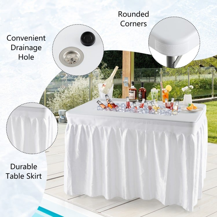 4 Feet Folding Ice Bin Table with Skirt for Camping Picnic Wedding-White