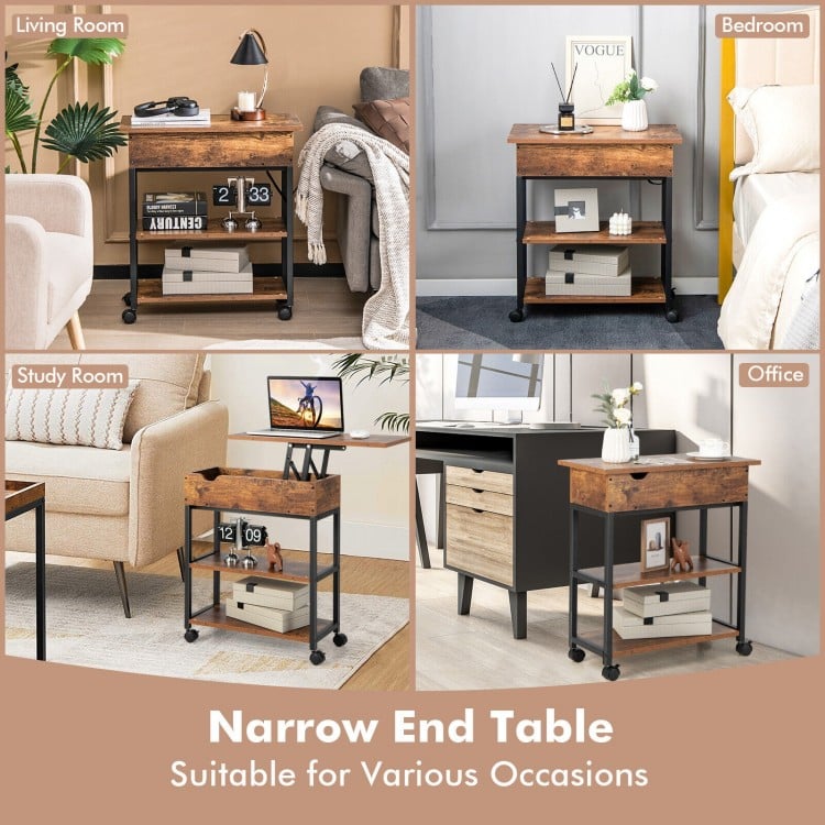 Lift Top End Table with Charging Station and Storage Shelves-Coffee