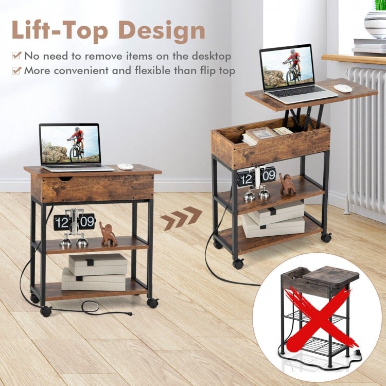 Lift Top End Table with Charging Station and Storage Shelves-Coffee