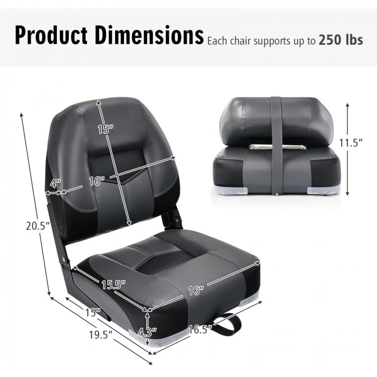 Set of 2 Folding Low Back Fishing Boat Seats with Stainless Steel Screws