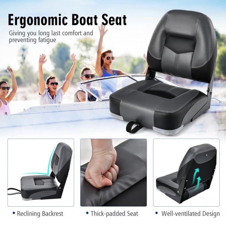 Set of 2 Folding Low Back Fishing Boat Seats with Stainless Steel Screws
