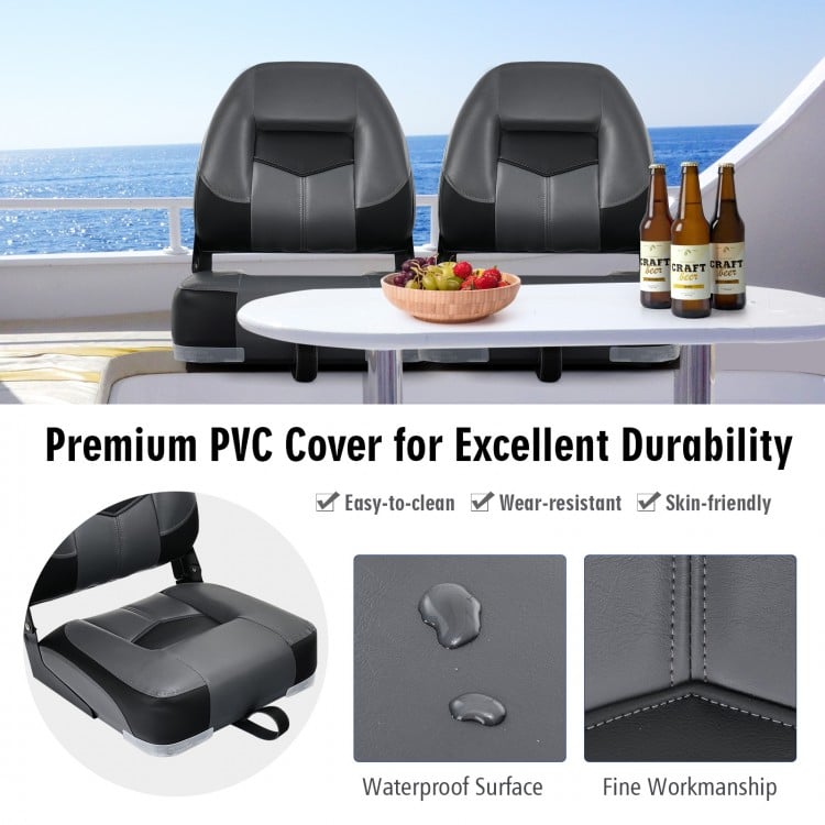Set of 2 Folding Low Back Fishing Boat Seats with Stainless Steel Screws