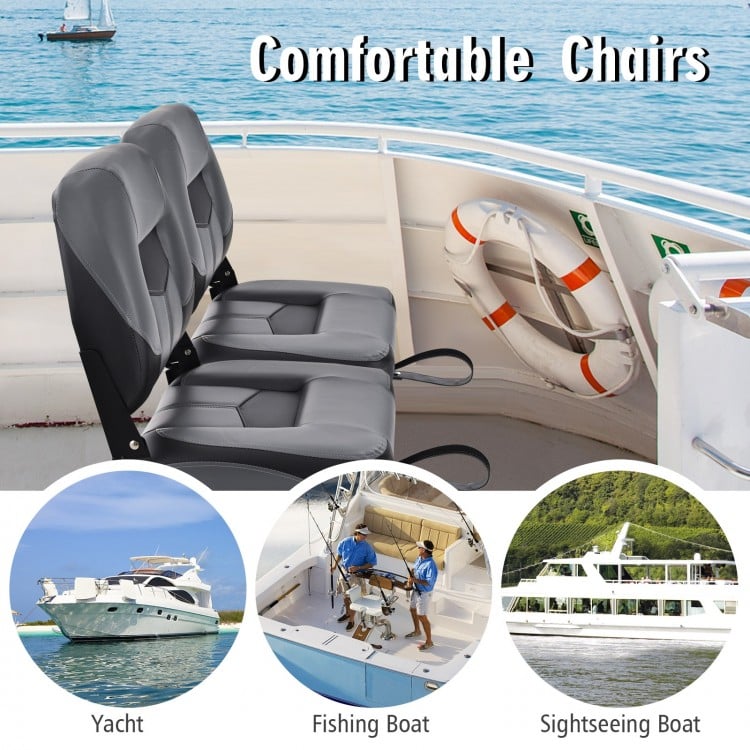 Set of 2 Folding Low Back Fishing Boat Seats with Stainless Steel Screws