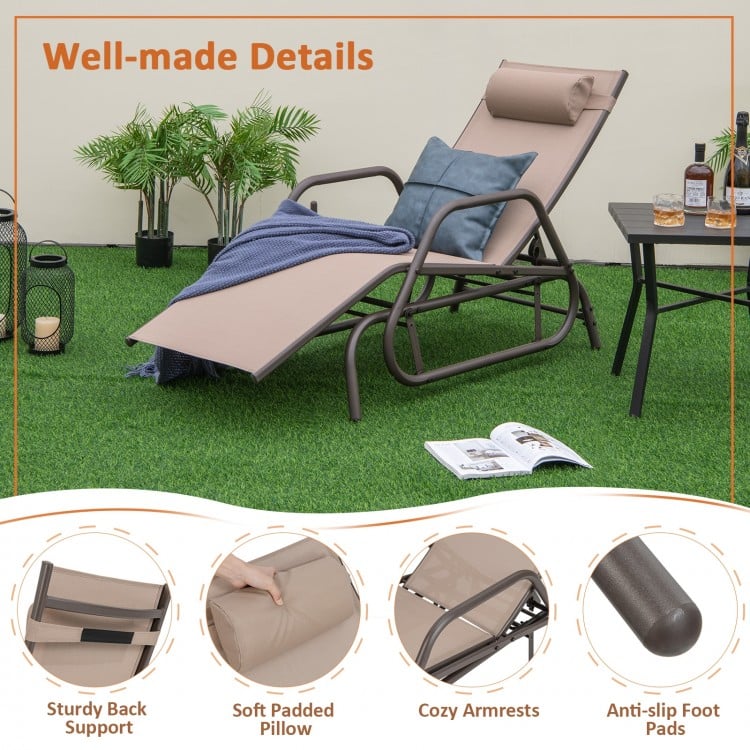 Outdoor Chaise Lounge Glider Chair with Armrests and Pillow-Rustic Brown
