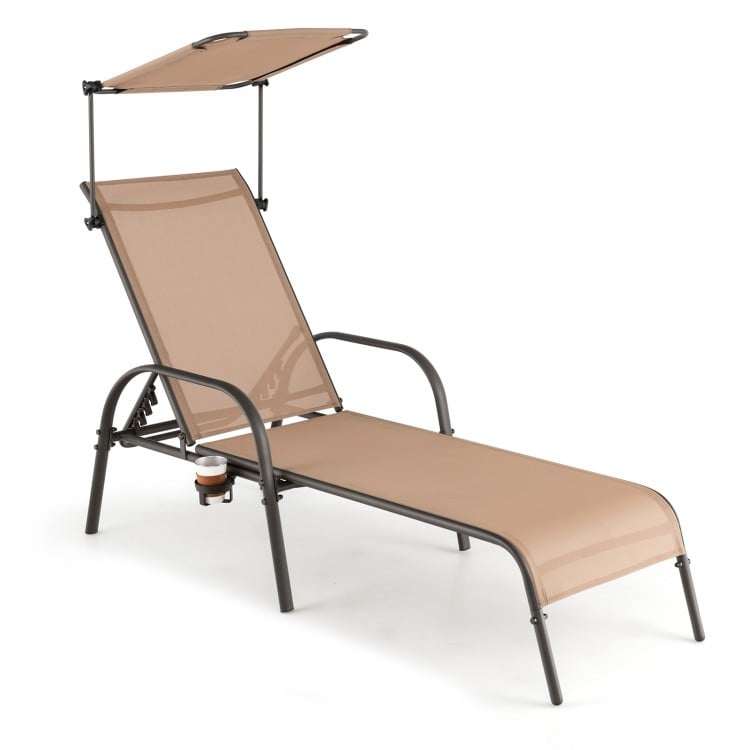 Patio Heavy-Duty 5-Level Adjustable Chaise Lounge Chair-Brown