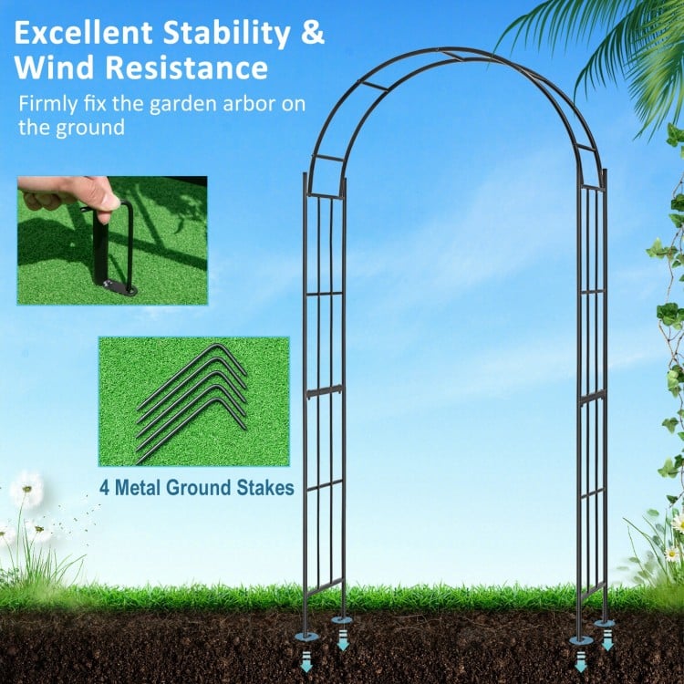 7.5 Feet Metal Garden Arch for Climbing Plants and Outdoor Garden Decor-Black