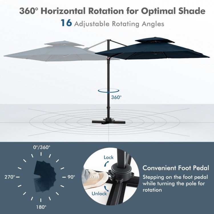 9.5 Feet Cantilever Patio Umbrella with 360° Rotation and Double Top-Navy