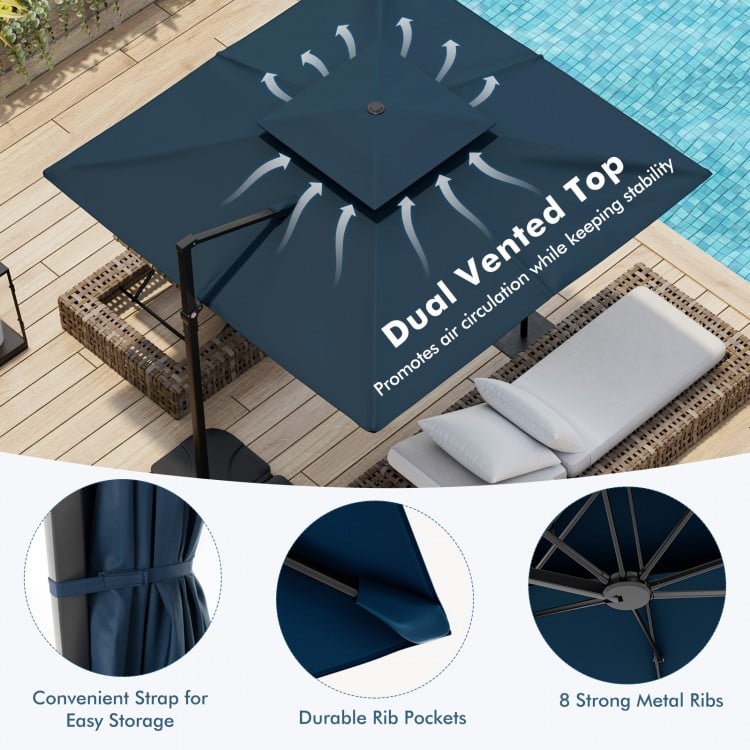 9.5 Feet Cantilever Patio Umbrella with 360° Rotation and Double Top-Navy