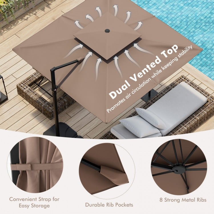 9.5 Feet Cantilever Patio Umbrella with 360° Rotation and Double Top-Coffee