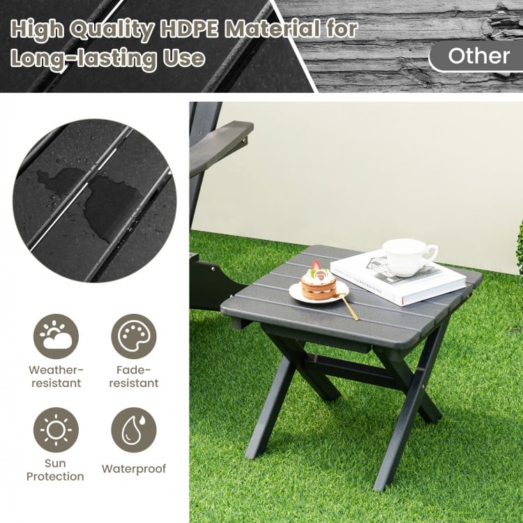 Outdoor Folding Side Table Foldable Weather-Resistant HDPE Adirondack Table-Black