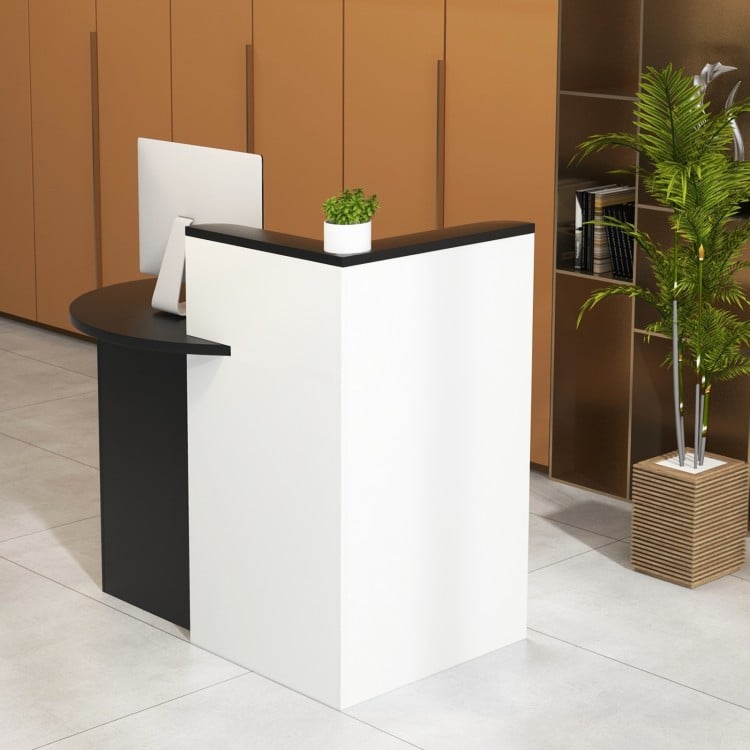 Front Reception Office Desk with Adjustable Shelf and Lockable Drawer-Black & White
