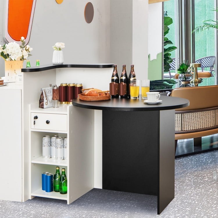 Front Reception Office Desk with Adjustable Shelf and Lockable Drawer-Black & White
