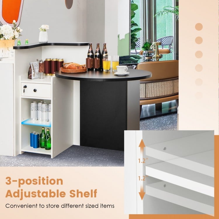 Front Reception Office Desk with Adjustable Shelf and Lockable Drawer-Black & White