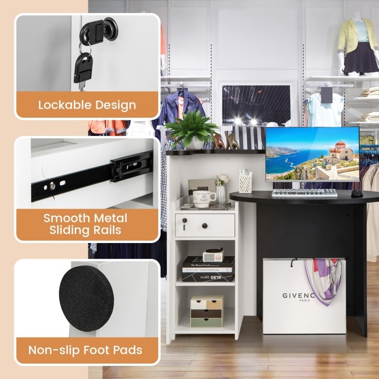 Front Reception Office Desk with Adjustable Shelf and Lockable Drawer-Black & White