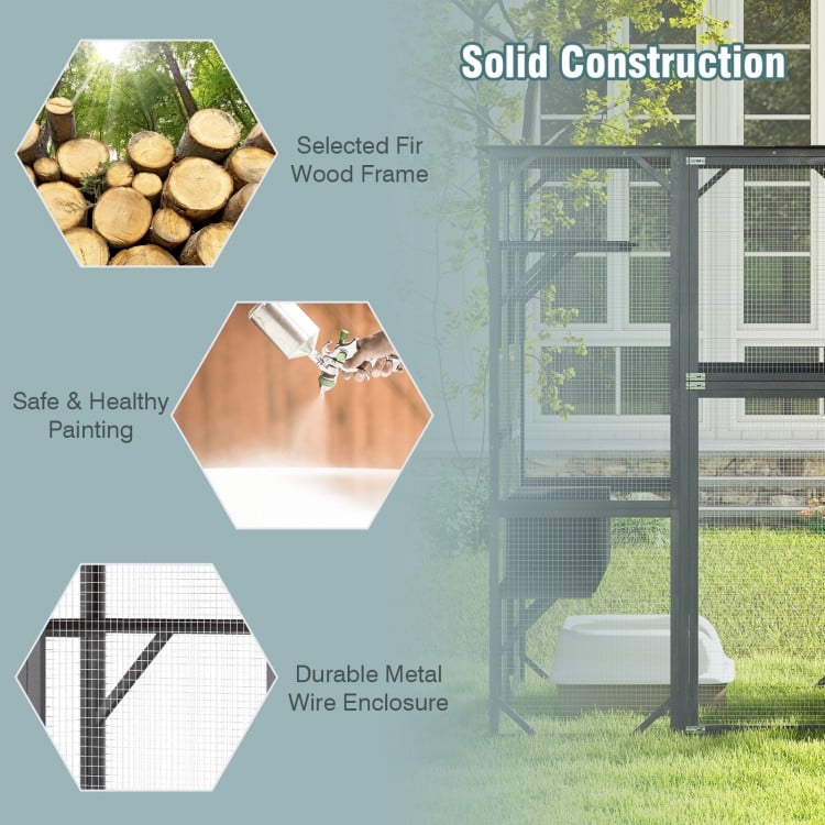 71 Inch Tall Outdoor Wooden Cat House with Weatherproof Asphalt Roof-Gray