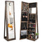 Standing Lockable Jewelry Storage Organizer with Full-Length Mirror-Brown