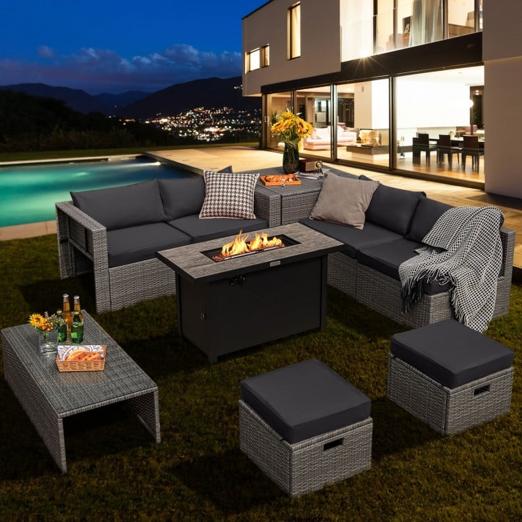 9 Pieces Patio Furniture Set with 42 Inches 60000 BTU Fire Pit