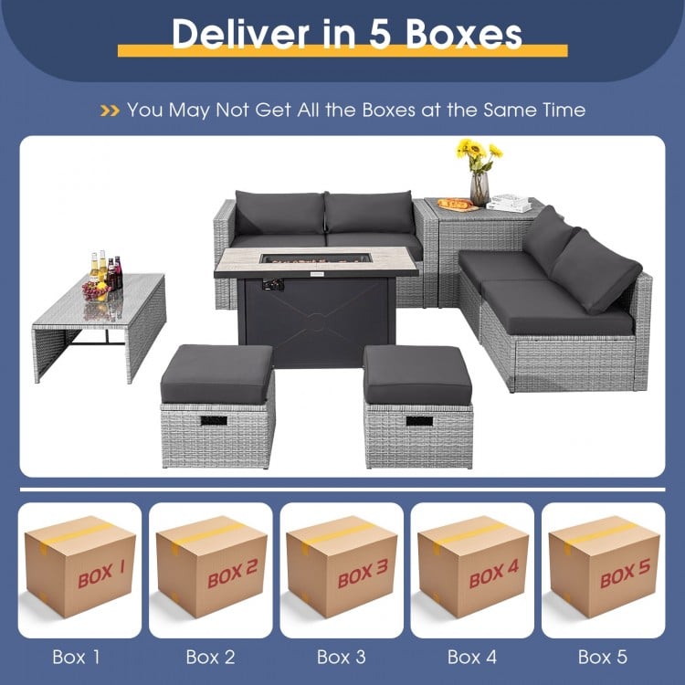9 Pieces Patio Furniture Set with 42 Inches 60000 BTU Fire Pit