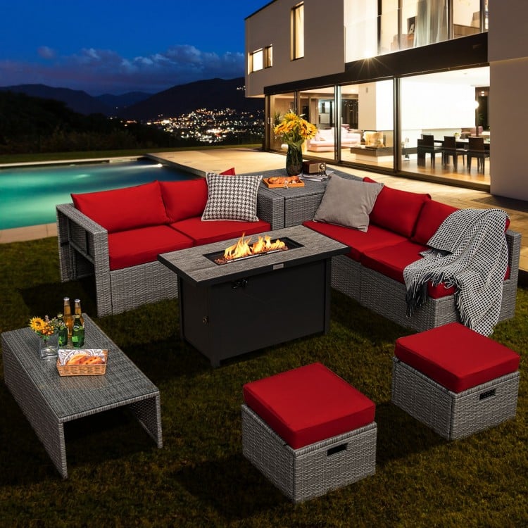 9 Pieces Patio Furniture Set with 42 Inches 60000 BTU Fire Pit