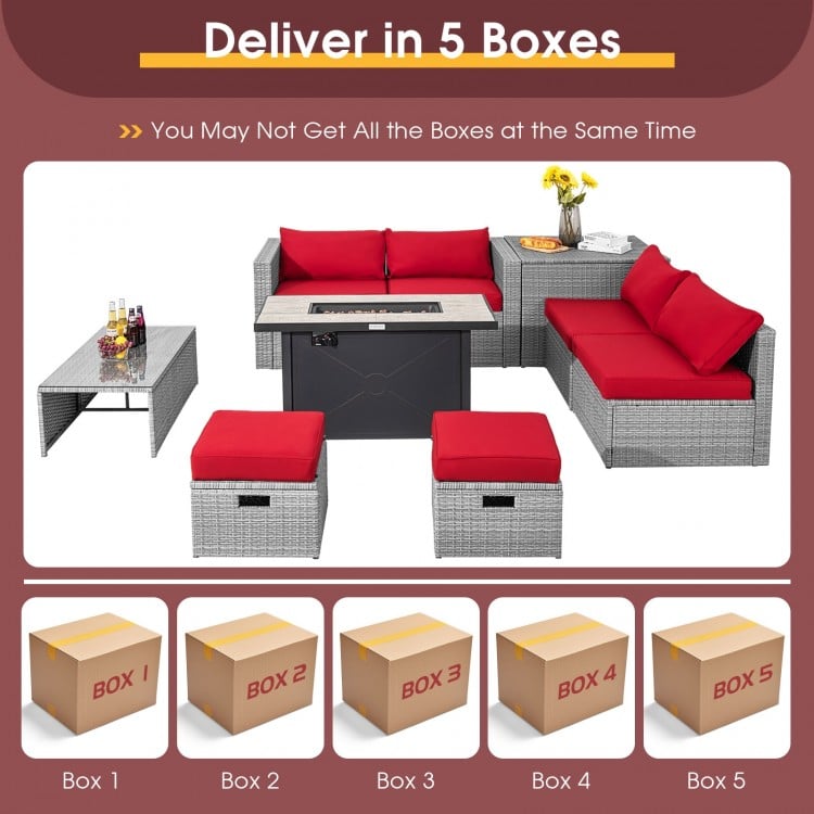 9 Pieces Patio Furniture Set with 42 Inches 60000 BTU Fire Pit