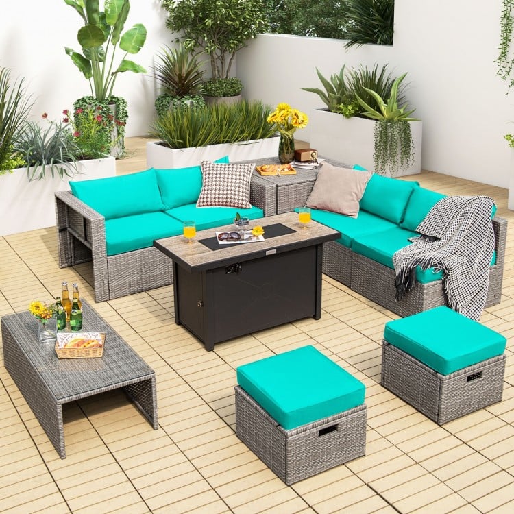 9 Pieces Patio Furniture Set with 42 Inches 60000 BTU Fire Pit