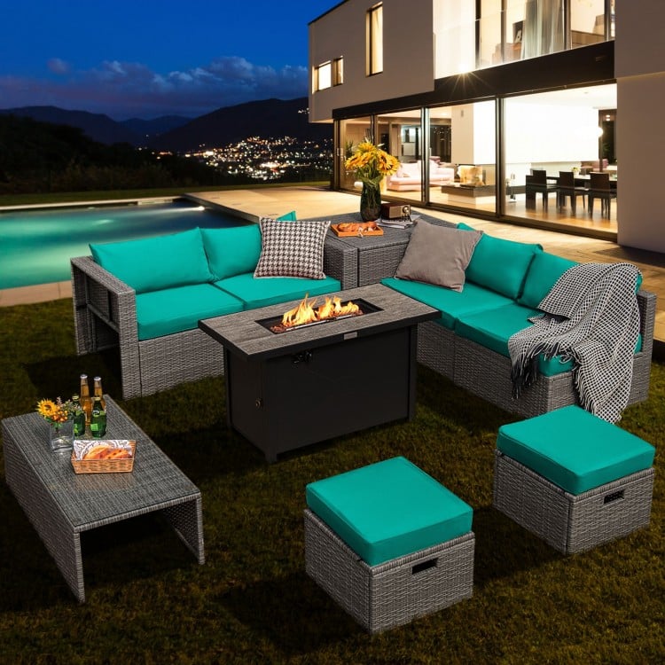 9 Pieces Patio Furniture Set with 42 Inches 60000 BTU Fire Pit