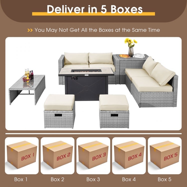 9 Pieces Patio Furniture Set with 42 Inches 60000 BTU Fire Pit