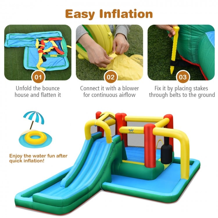 Inflatable Water Slide with Splash Pool Water Park and 680W Blower